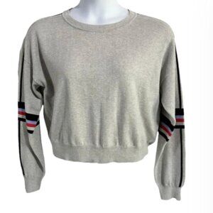 One Grey Day Gray Striped Long Sleeve Crewneck Pullover Sweatshirt Size L NWT